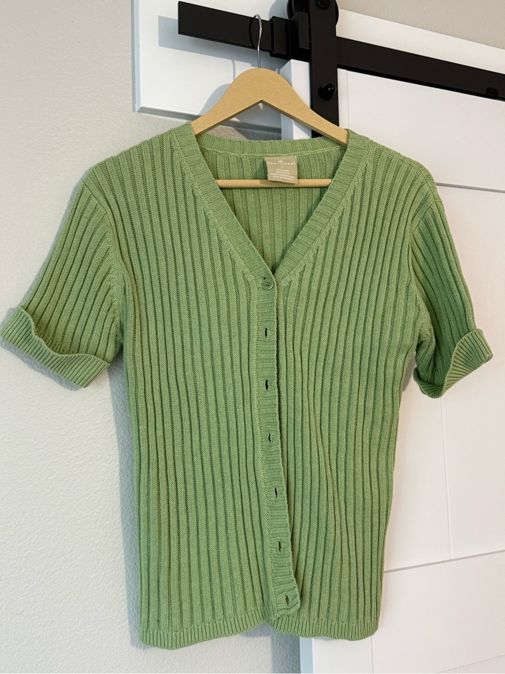 Light Green Ribbed V-Neck Short Sleeve Cardigan